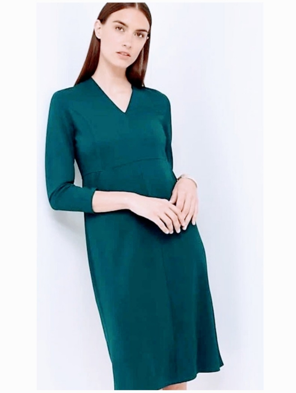 J. Jill Teal V-Neck Long Sleeve Sheath Dress Sz. MP